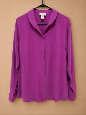 Soft Surroundings Bright Purple Button-Front Blouse 100% silk
